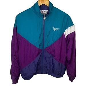 Vintage Reebok Jacket Womens Medium Blue Purple Windbreaker Full Zip 90s